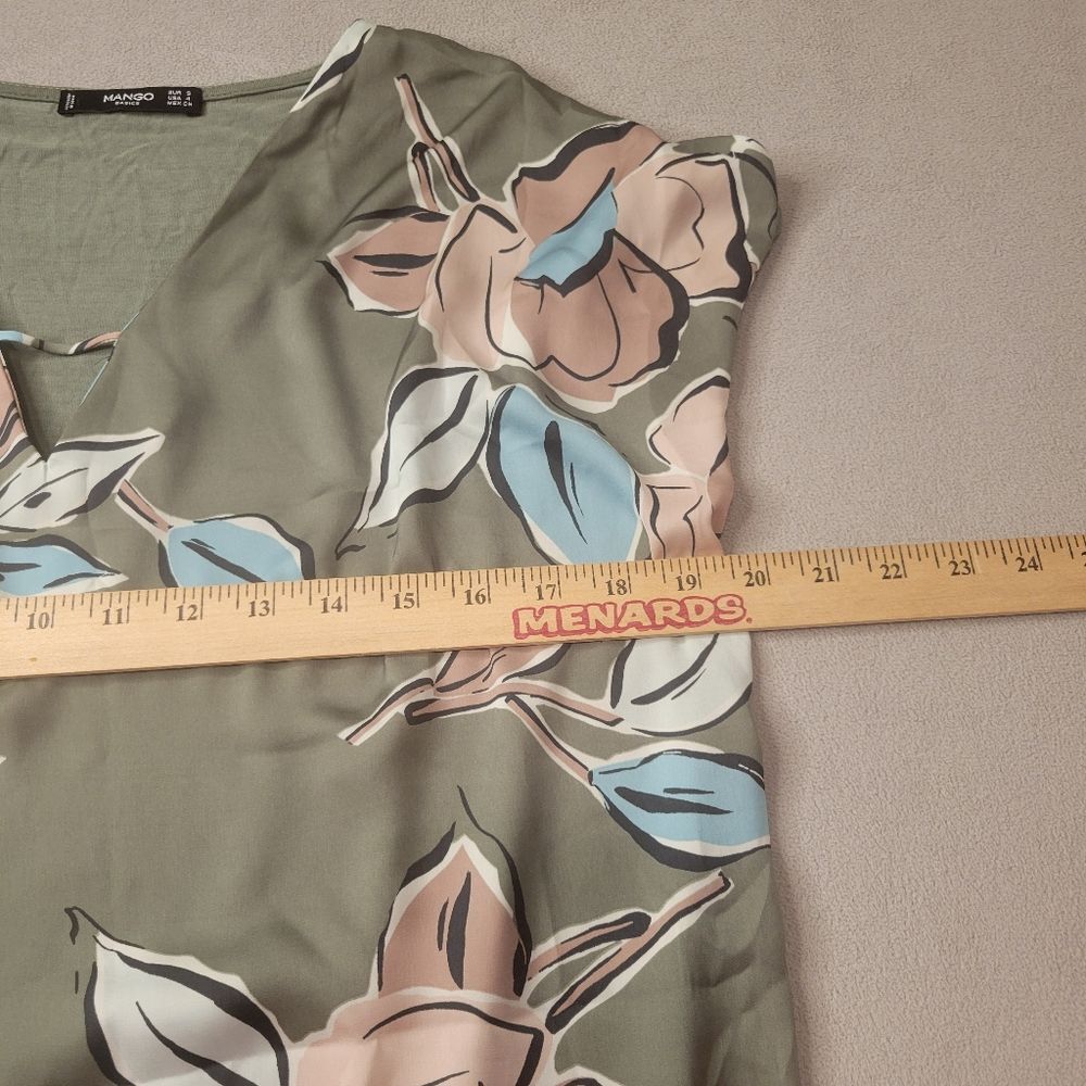 MANGO Green Floral V-Neck Dress Size US 4 - Picture 5 of 8
